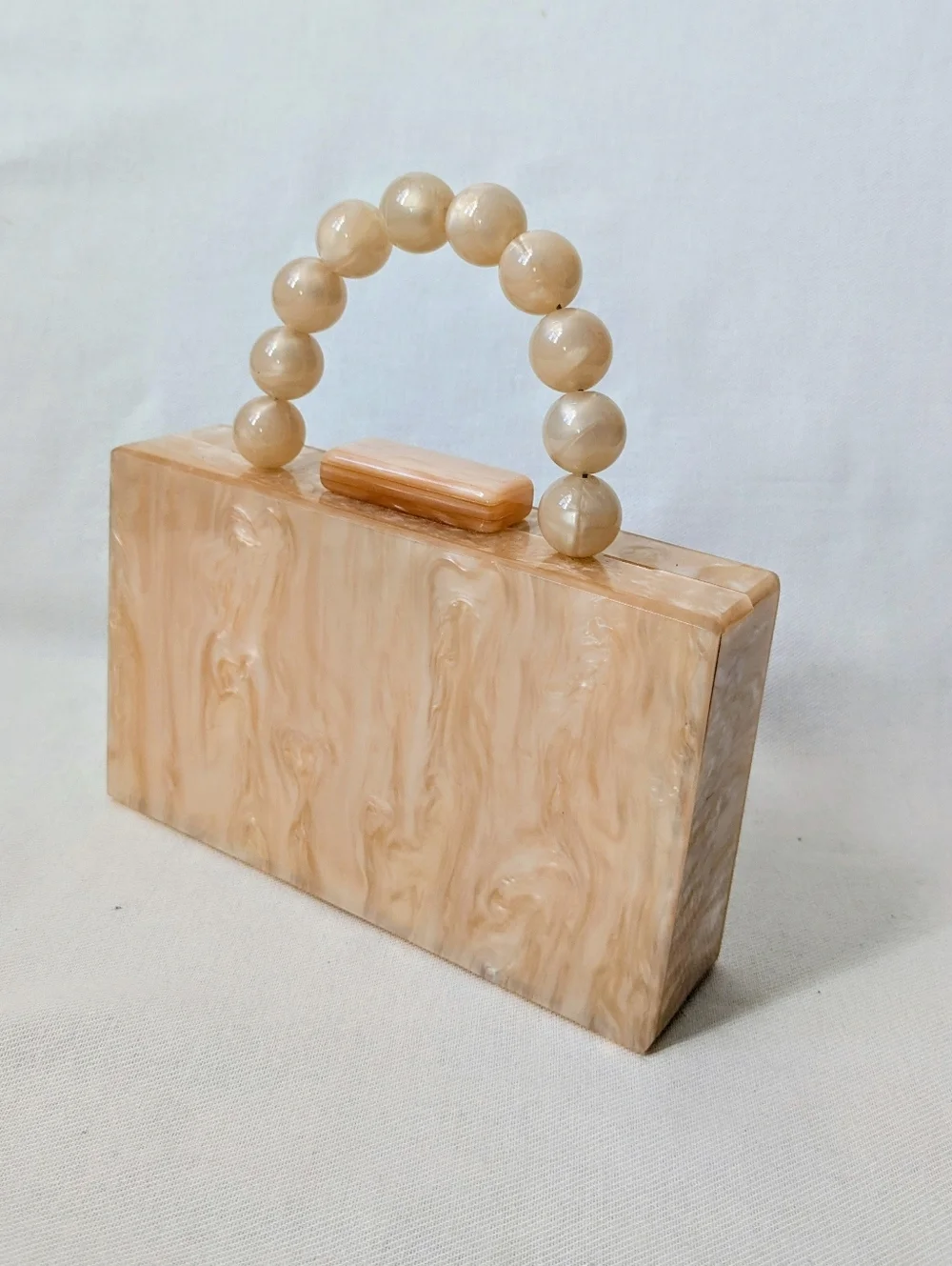 Orange Mother of Pearl Acrylic Box Clutch Purse Chunky Beaded Handle